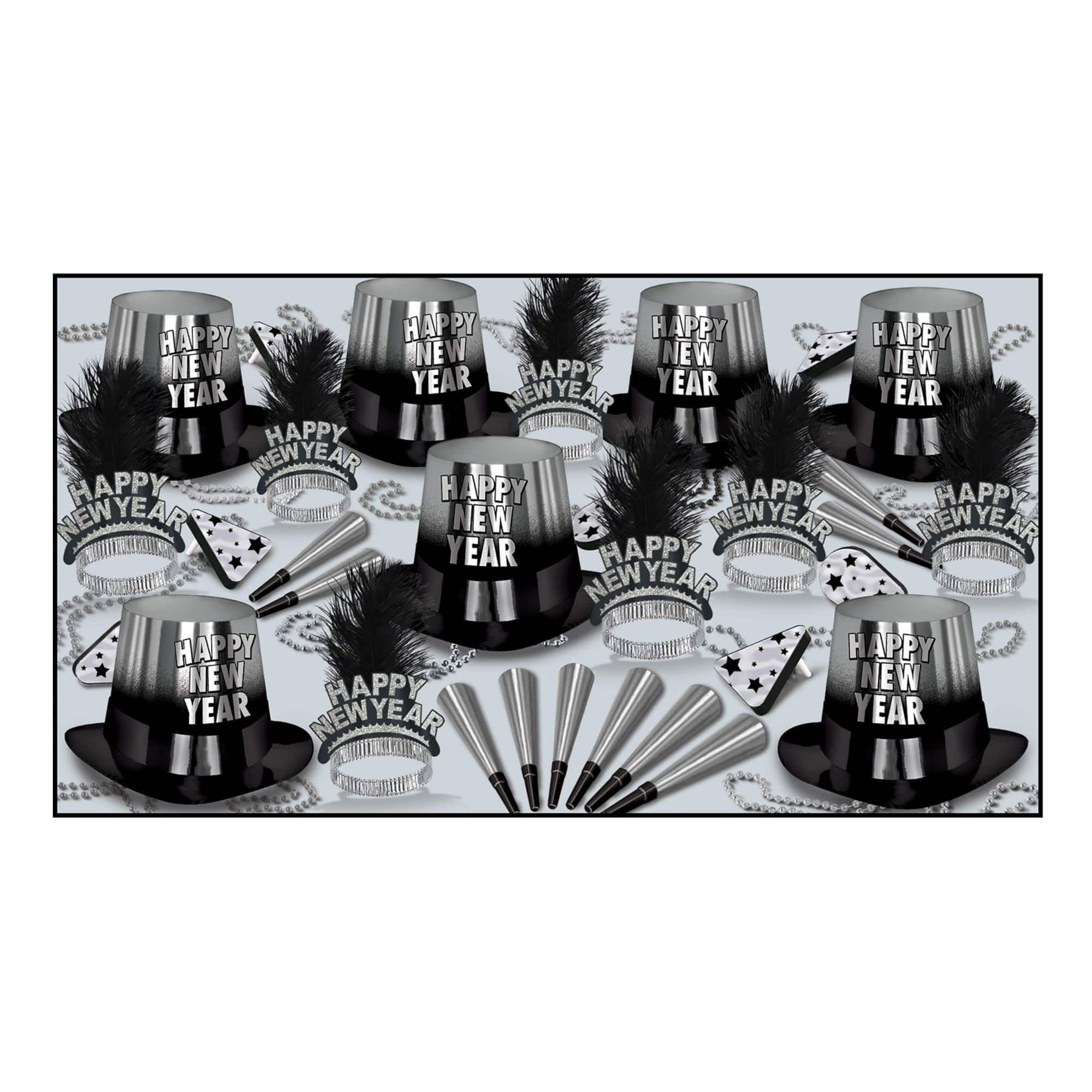 Beistle Black & Silver New Year Entertainer Party Favor Kit for 50